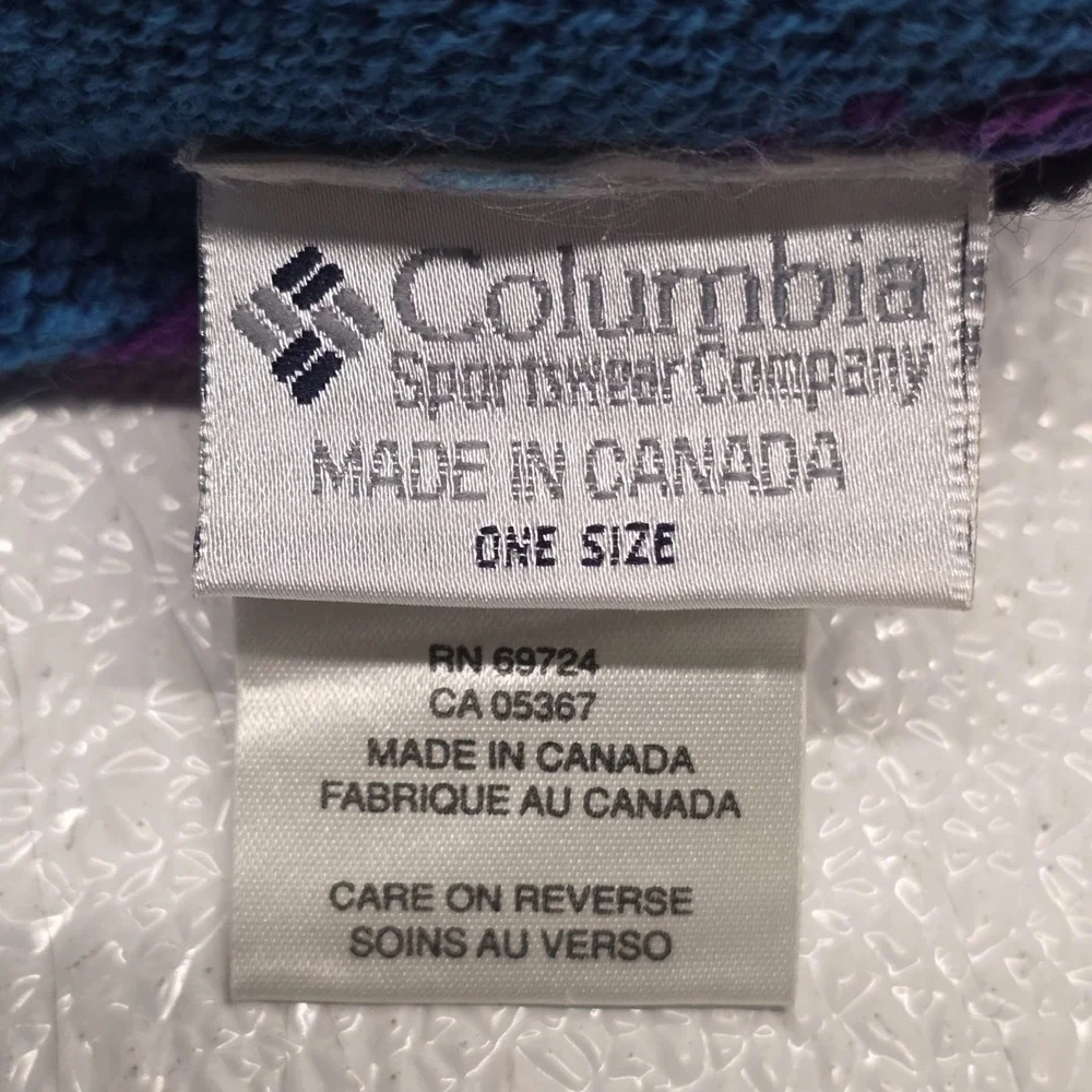 Vintage 90s Columbia Diamond Peak Knit Wool Beanie Hat Blue Purple Red Black